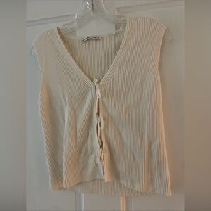Abercrombie & Fitch Ribbed Tie-Front Sleeveless Top Women’s XS Cream Neutral Kni